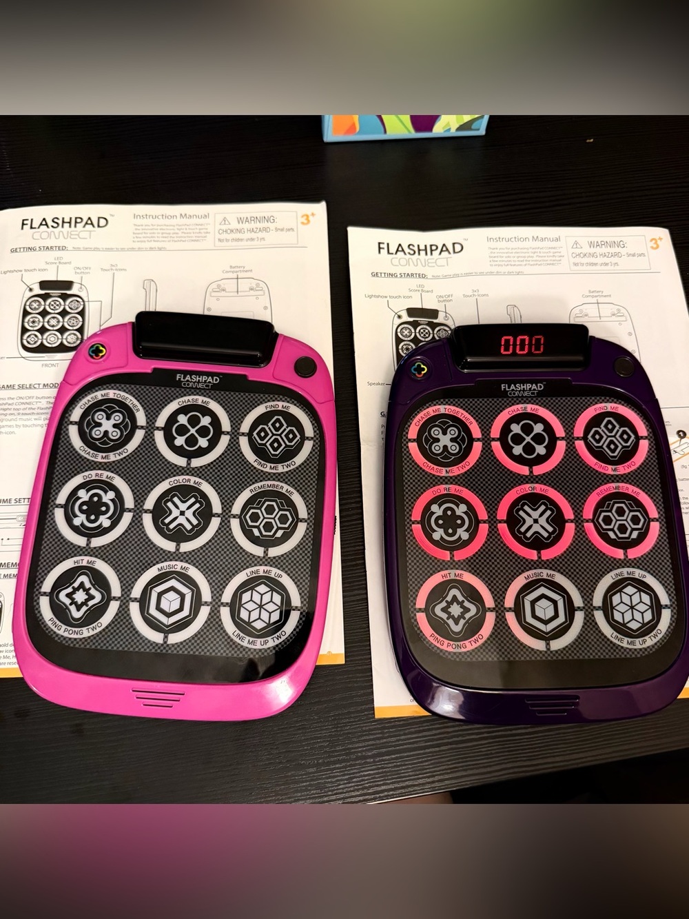 Set of 2 FlashPad Connect Handheld Electronic Game, Age 3+, MPN 33630, tested